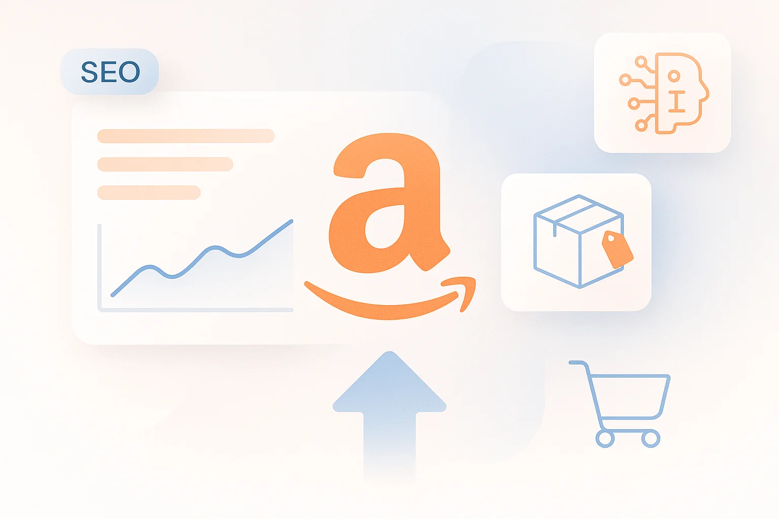 Professionelles Businessbild mit Laptop, der Amazon-Shop und SEO-Analyse zeigt